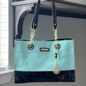 Anne Klein Black and Teal Small Tote Bag